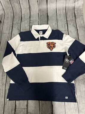 NWT Men’s ‘47 Brand Chicago Bears Rigugby Style Polo Shirt Medium LS Striped